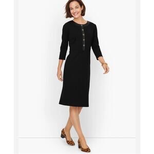 Talbots Black Ponte Faux Leather Trim Sheath Dress